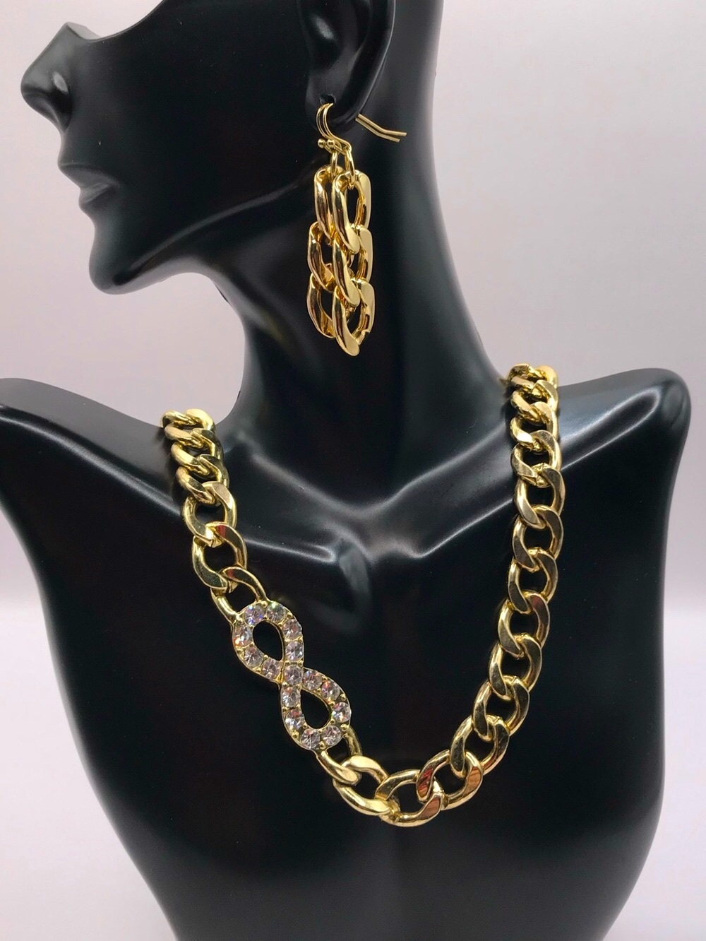 Gold-Tone Chain Necklace with Crystal Infinity & Earrings
